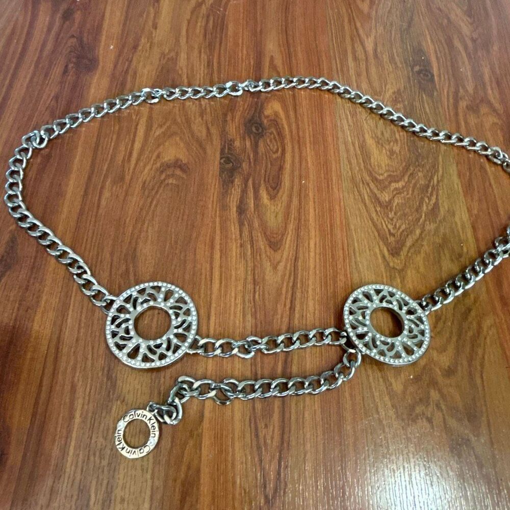 Calvin Klein vintage chain belt with rhinestones Silver chain belt.